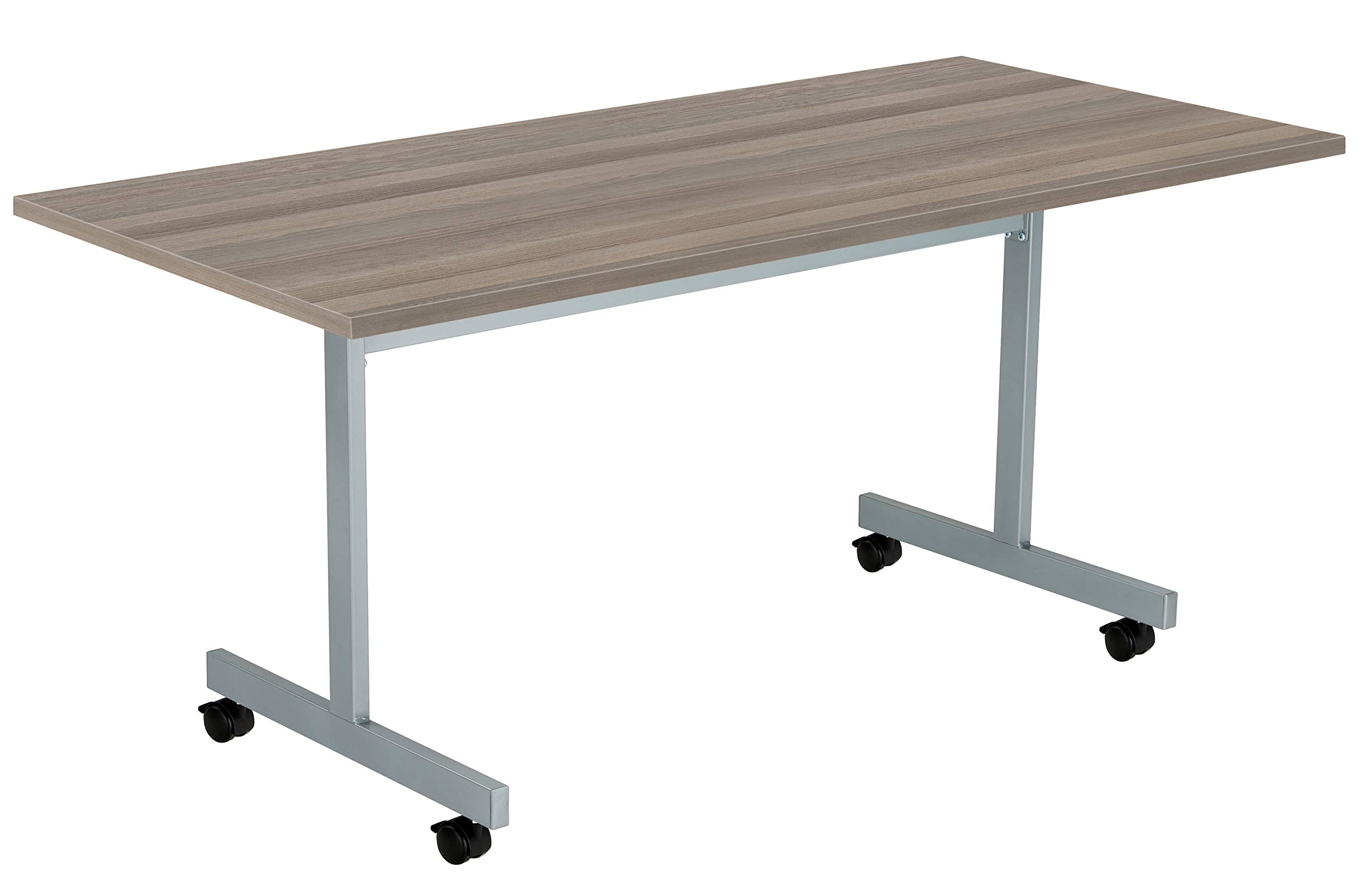Office Hippo Office Table, Sturdy & Stylish Tilting Table Desk, Work Table For Home Office, Versatile Computer Table For Meeting Room or Boardroom, 5 Year Guarantee - Grey Oak / Silver