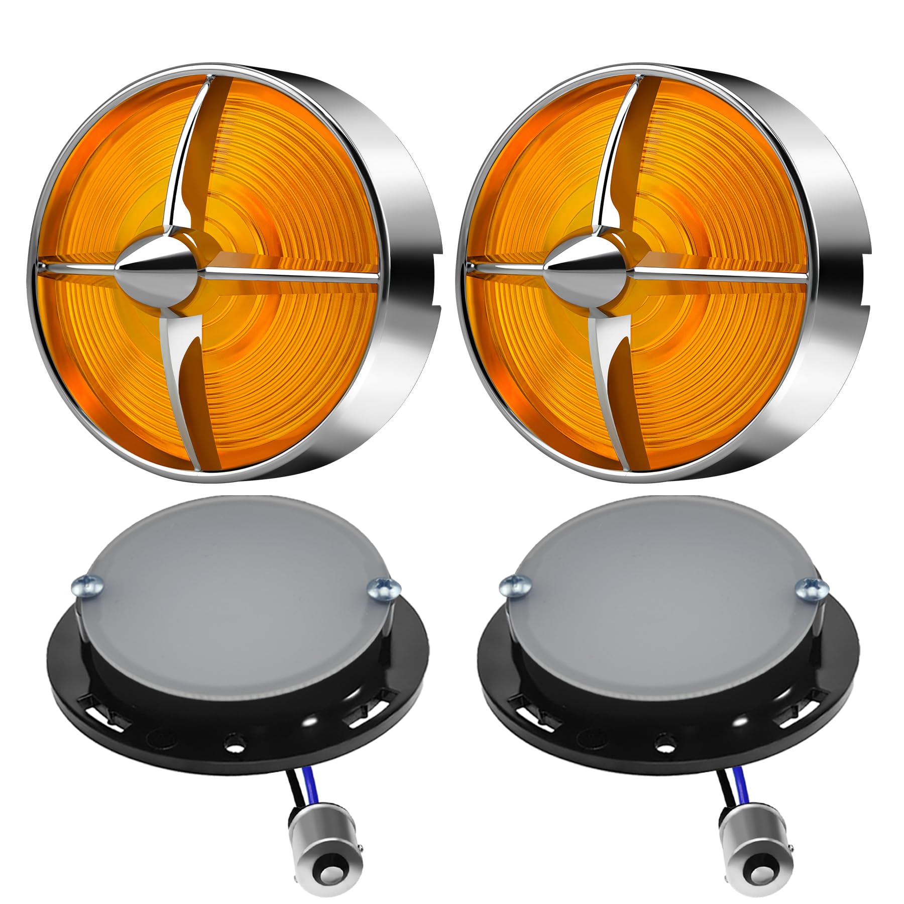 Photo 1 of FATECIM 3 1/4" 1156 LED Rear Front Turn Signals Amber Light Blinkers Indicators with Turbine Amber Lens for Harley Touring Road Glide Road King Electra Glide Heritage Fatboy Softail Springer