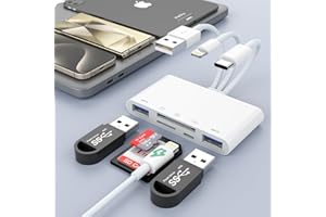 QUANLEX 5-in-3 SD Card Reader for iPhone iPad with USB A & Charging Port, Lightning + USB A + USB C to SD Memory Card Reader for iPhone/iPad/Android/MacBook/PC/Tablet/Camera/Hard Disk/Flash Drive
