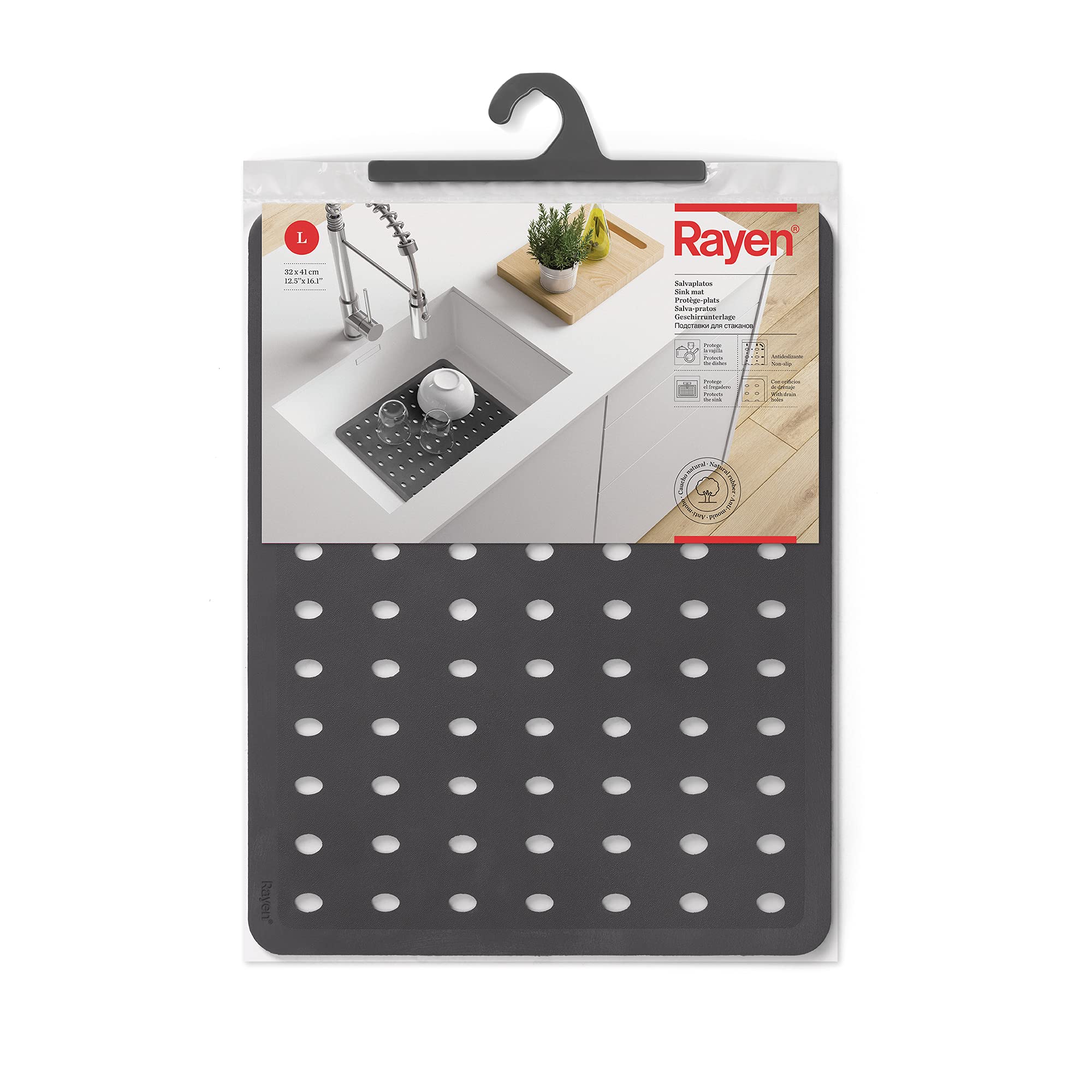 Rayen | Sink-Mat | Protects the sink | With drainage holes | Non-slip | 12.6" x 16" | Grey