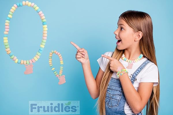 FRUIDLES EASTER BUNNY CANDY BRACELET & NECKLACE, MULTICOLOR FRUIT-FLAVORED CHEWABLES FOR PARTY FAVORS (24-PACK)