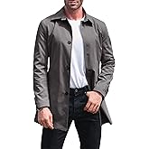Makkrom Mens Trench Coat Single Breasted Casual Spread Collar Windbreak Jacket Long Classic Business Overcoat