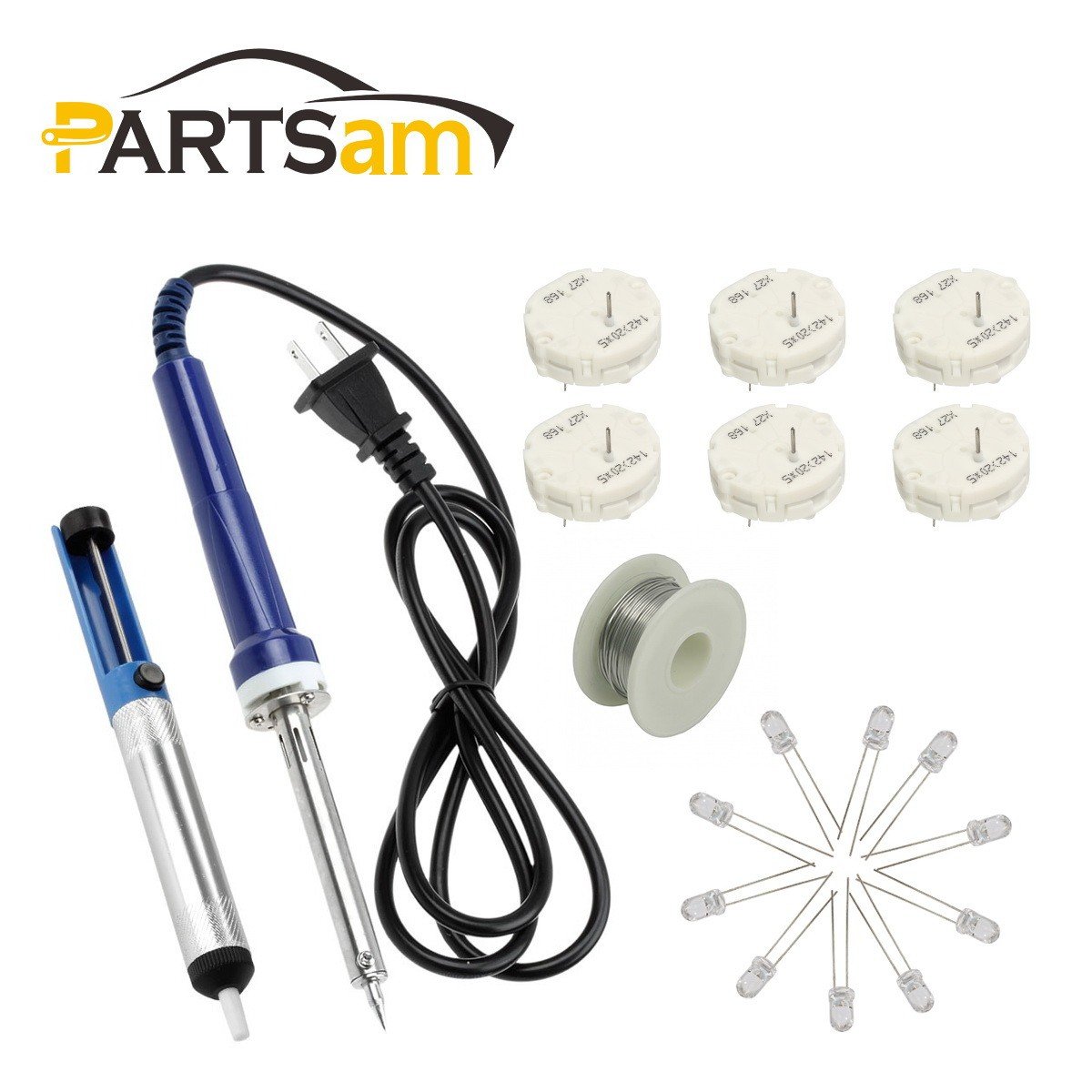 Partsam 6Pcs X27 168 Stepper Motor Gauge Cluster Speedometer Repair Kit Compatible with GMC Chevrolet GM+ 10pcs Bule LED Bulb + 40W Soldering Iron + Solder Sucker + Foot Soldering Wire
