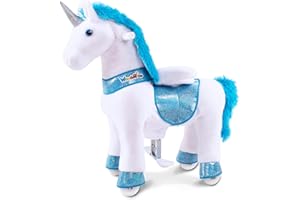 WondeRides Ride on Blue Unicorn Toy Rocking Horse, 30.1 inch Height Size 3 for 3 to 5 Years Old, Ride on Horse Plush Walking Animal Mechanical Riding Pony M331-1