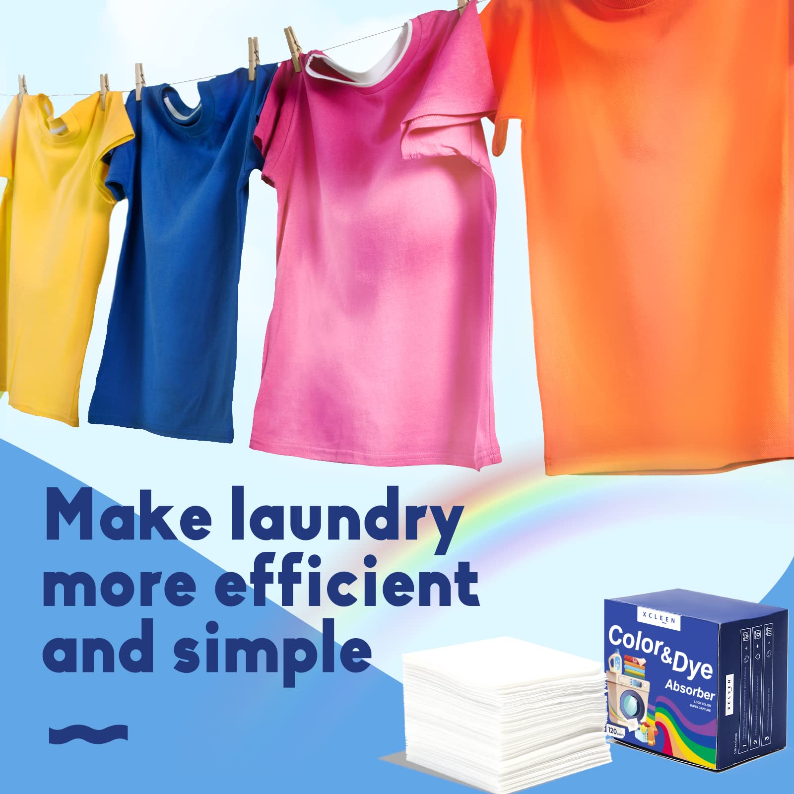 Xcleen Color Absorber Laundry Sheets 120 Count, Dye Catcher to Prevent Clothes from Smearing, Fragrance Free Color Trapping Sheets for Home School or Apartment