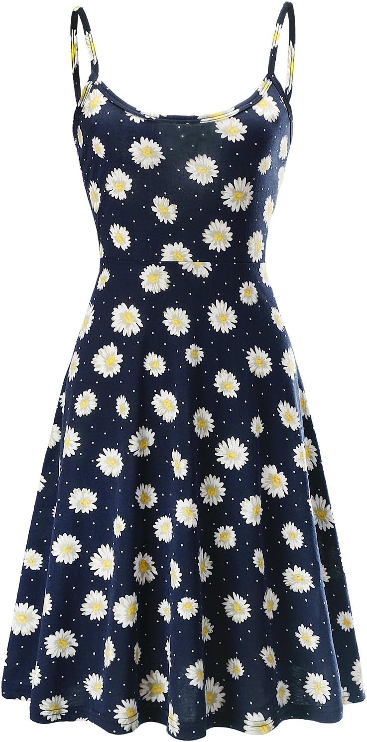 Women Summer Sleeveless Beach Casual Midi Flared Floral Tank Dress