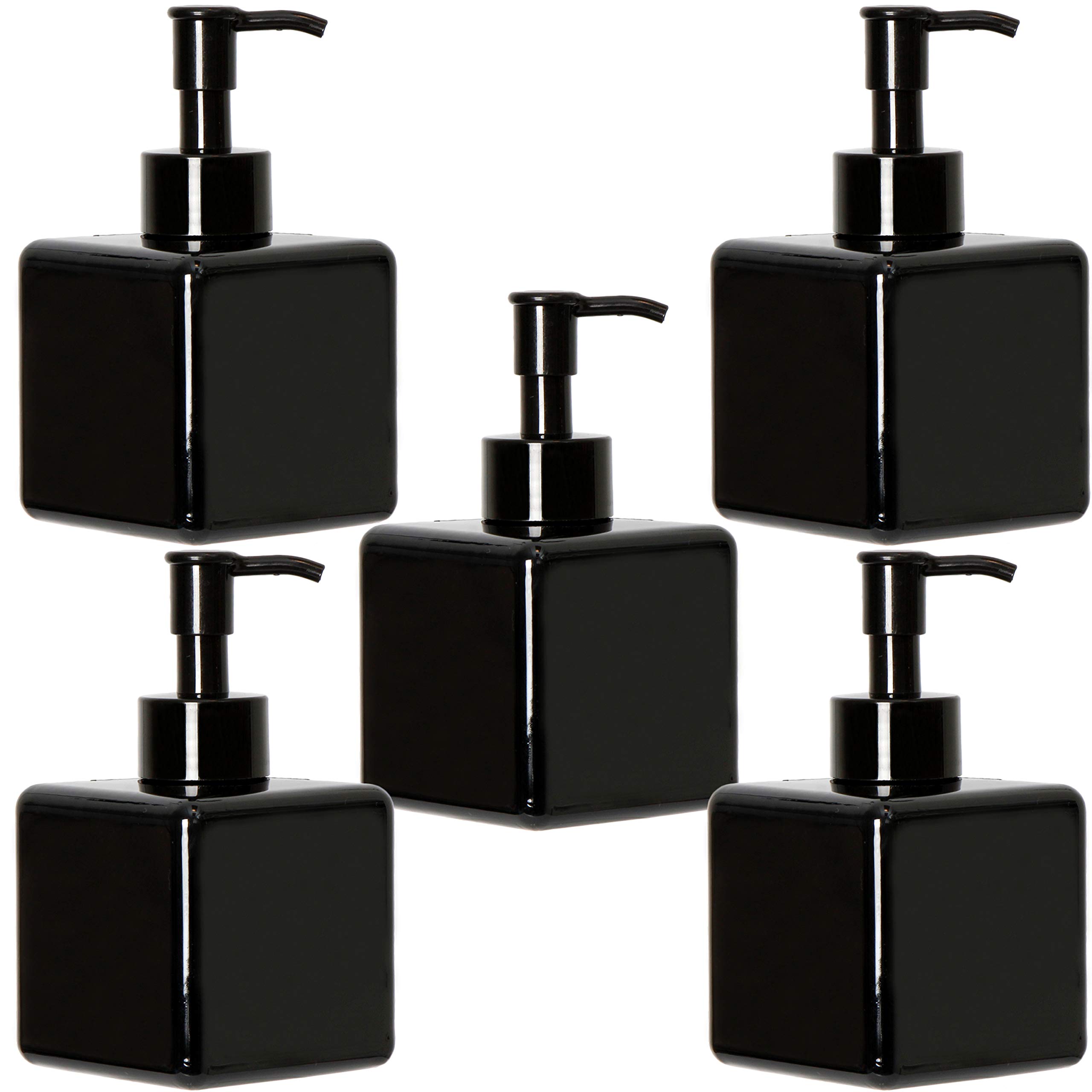 Youngever 5 Pack 250ML Black Plastic Square Pump Bottles 8 Ounce, Refillable Plastic Pump Bottles for Dispensing Lotions, Shampoos and More