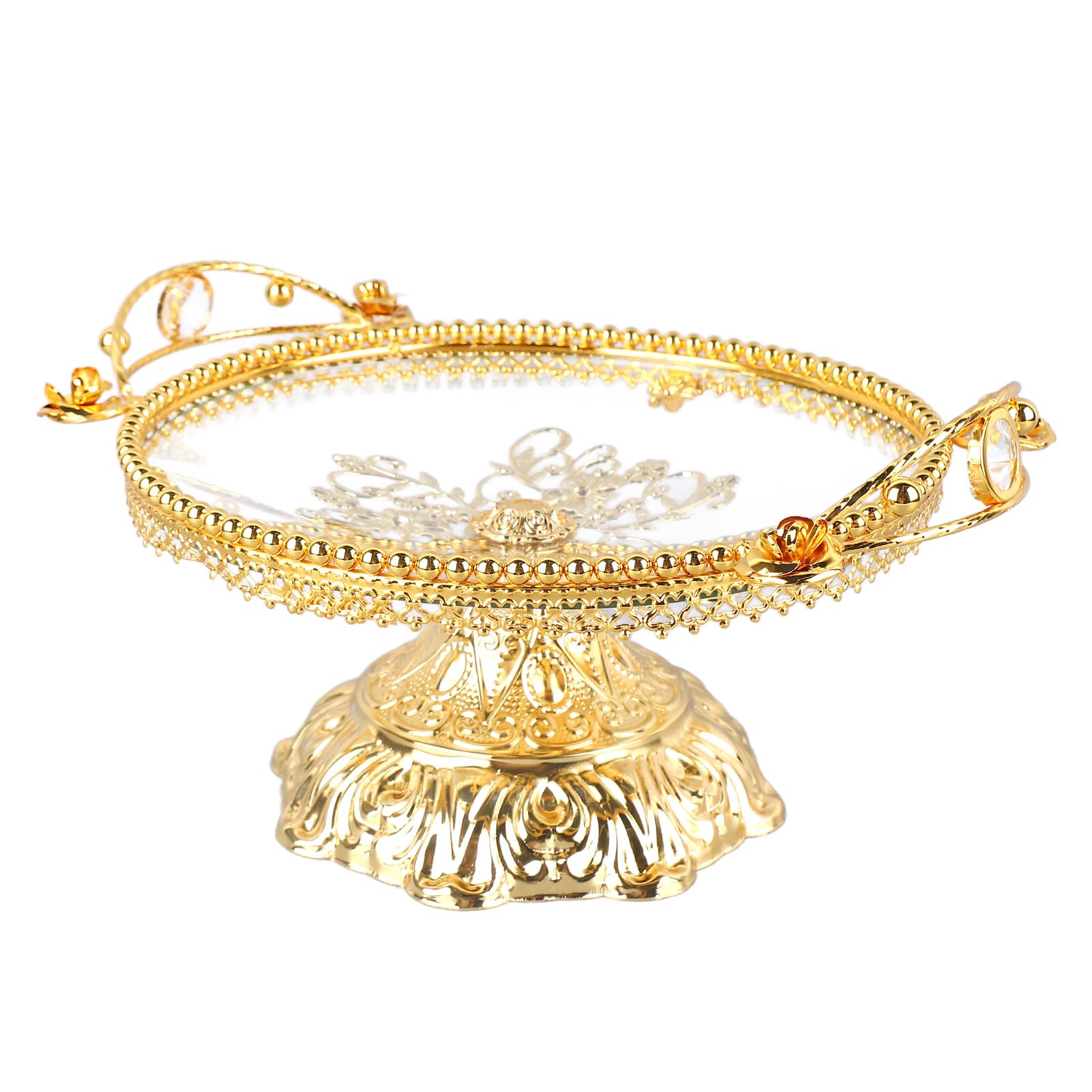 Metal Fruit Bowl, Gold Glass Fruit Tray Handcraft Multipurpose Candy Plate with Alloy Base Alloy Base, Fruit Stand Decorative Countertop for Bread Snacks Candy