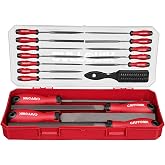 CAFFORIK 27PCS Metal File Set, Flat/Half-round/Round/Triangle Steel Files,12PCS Needle Files,10PCS Sandpapers, Wire Brush. Work for Metal, Wood and More