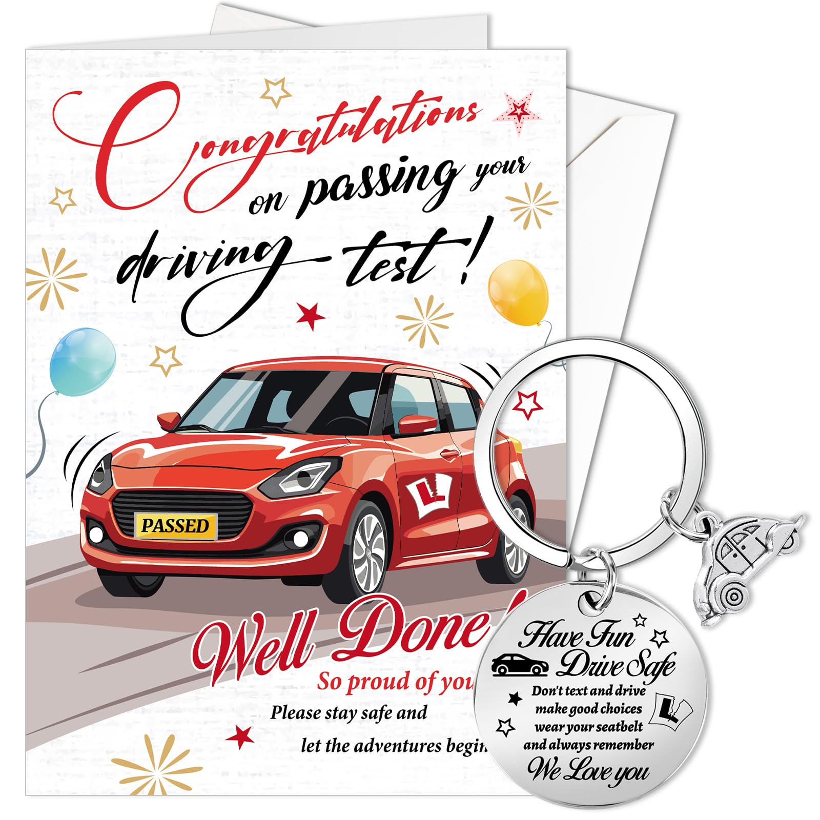 HOWAF Passed Driving Test Card with New Driver Gifts Keyring, Congratulations On Passing Your Driving Test Card, Drive Safe Keyring for Just Passed Driving Test Gifts, Passing Driving Test Gift