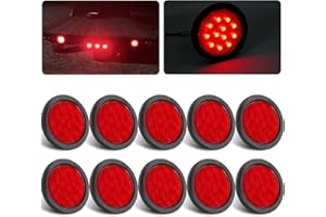PARTSWCGG 10Pcs 4 Inch Round Led Trailer Tail Lights Red 12 LED Waterproof 4" Round LED Stop Turn Tail Brake Light Marker Trailer Truck RV Lights Sealed Grommet Flush Mount w/3 Prong Wire Pigtails