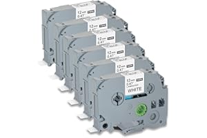 BORN4SHIP TZe231 Compatible with Brother TZe Tape 12mm 0.47 Laminated White TZe-231 TZ Tape, P Touch Label Tape for PT-D220 PT-D210 PT-H110 PT-H111 P Touch Label Maker Refills, Black on White, 6 Packs