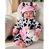 BABESIDE Baby Doll Girl - 17-Inch Soft Body Realistic Baby Doll with Blue Eyes and Cow Outfit Lightweight Real Life Baby Dolls for 3+ 4 5 6 7 8 9 Years Girl Birthday Gifts, Pretend Play and Christmas