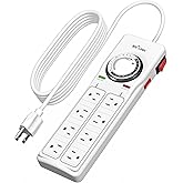 BN-LINK 8 Outlet Surge Protector with Mechanical Timer (4 Outlets Timed, 4 Outlets Always On) - White