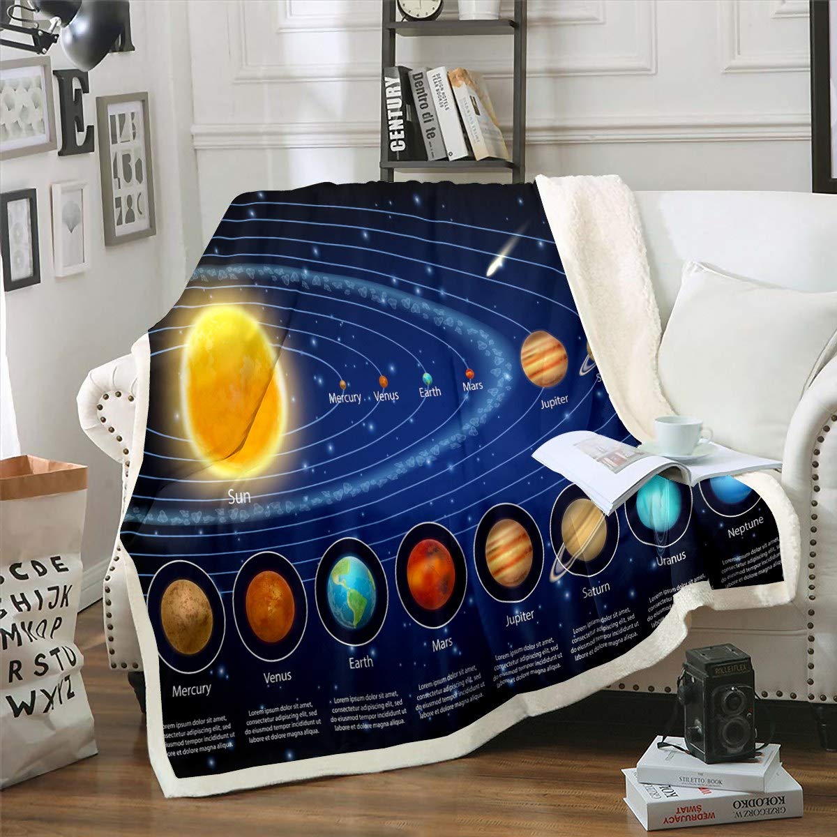 Solar System Galaxy Outer Space Fleece Throw Blanket for Kids Boys Girls Universe Planets Plush Blanket Astronomy for Sofa Bed Couch Double 60x79 Inch
