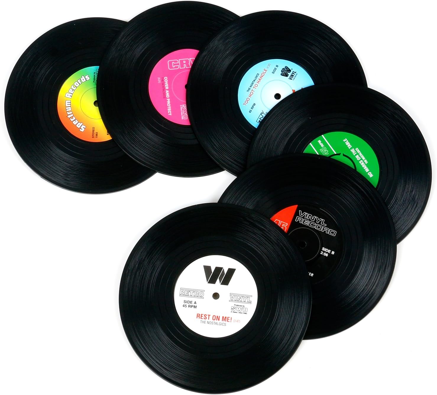 TRIXES Set of 6 Vinyl Record Retro Music Coasters, Table Top Protection Prevents Furniture Damage - Image 4