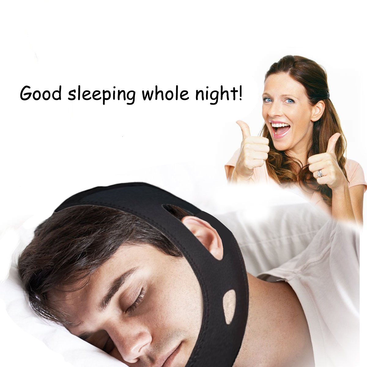 Boxalls Snore Chin Strap,Adjustable Anti-Snoring Jaw Chin Strap Stop Snoring Strap for Women Men (Black)