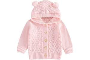 PENNSOY Baby Girl Boy Button Down Hooded Cardigan Winter Warm Sweater Long Sleeve Jumpers Coats Knitted Hoodies Clothes