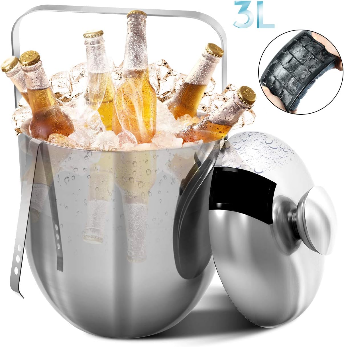 Seau à Glace Doré Isolé Avec Couvercles, Porte-glaçons épaissi En Acier