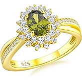 RANDES Oval Engagement Ring Sterling Silver/14K Gold Plated Sapphire/Emerald/Ruby/Aquamarine 2 Cttw Gemstone Halo Rings Split Shank Statement Rings for Women Size 6-10