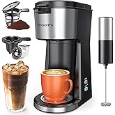 Famiworths Iced Coffee Maker with Milk Frother, Hot and Cold Single Serve Coffee Maker for K Cup & Ground Coffee, 6 to 14 Oz