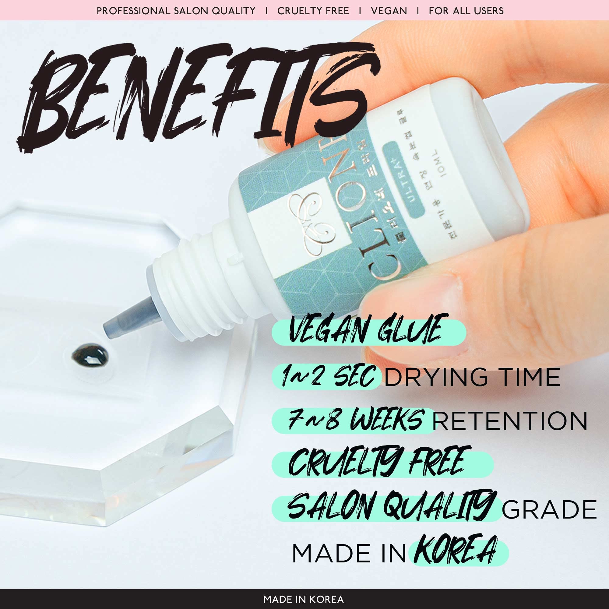 CLIONE PRIME Eyelash Extension Glue - 5ml, Black, 1 Sec Drying Time, 9 Weeks Retention, Lash Glue for Eyelash Extensions, Professional Eyelash Glue, Korean Eyelash Extension Adhesive