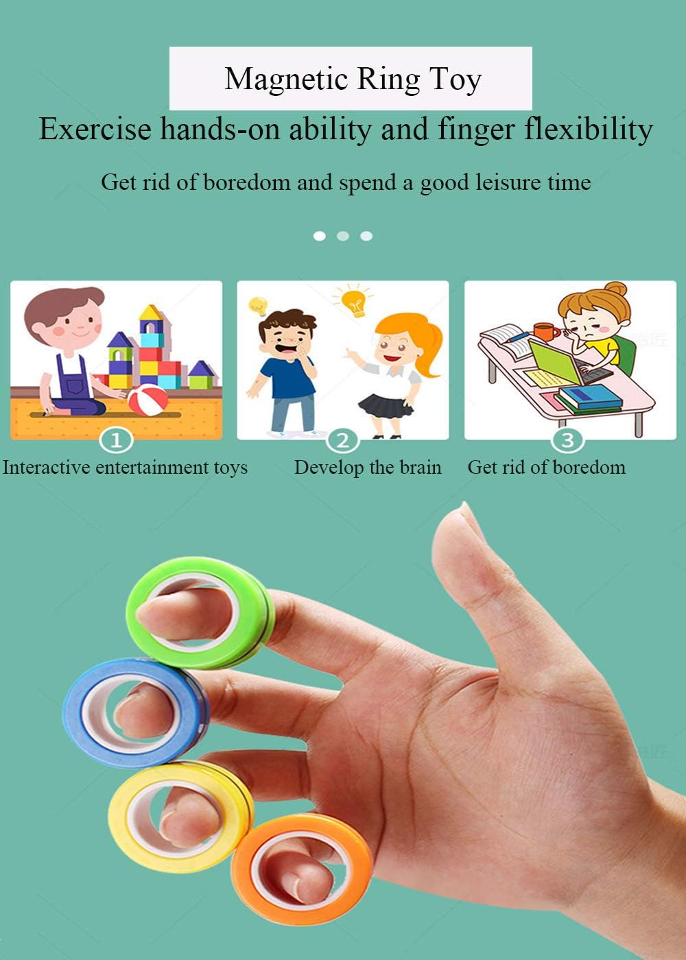 CoutureBridal Finger Magnetic Rings Fidget Unzip Toy, Decompression Magic Bracelet Ring, Magical Ring Props Tools, Magnetic Finger Spinner Rings for Kids and Adults(3pcs) (Yellow): Toys & Games
