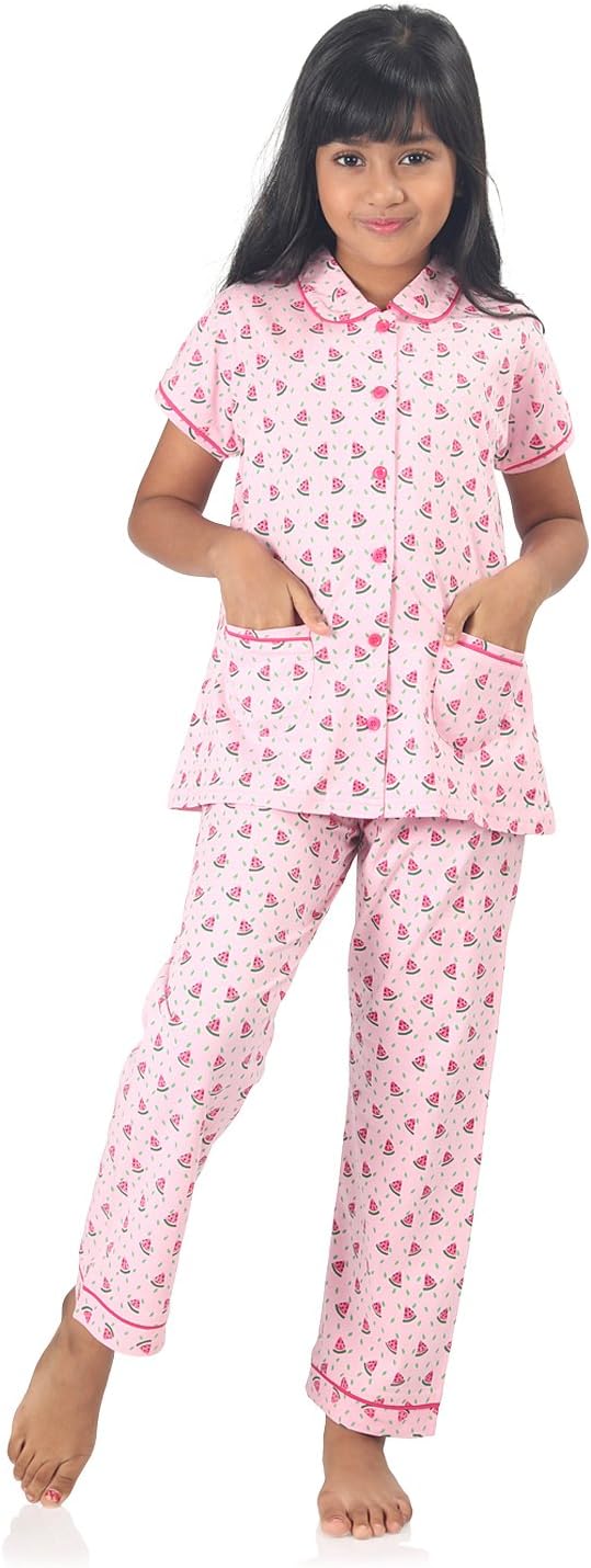 NITE FLITE Girls' Watermelon Print Cotton Nightwear | Top and Pyjama Set
