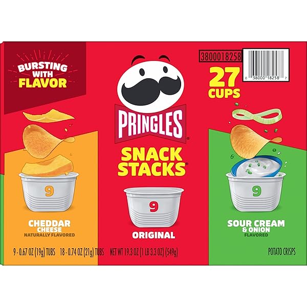 PRINGLES POTATO CRISPS CHIPS, ON-THE-GO SNACKS, SNACK STACKS, VARIETY PACK, 19.3OZ BOX (27 CUPS)​​