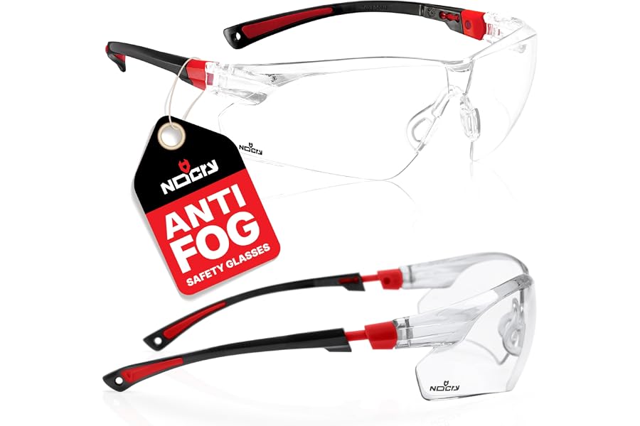 NoCry Clear Safety Glasses for Men and Women with Anti-Fog and Scratch Resistant Wrap Around Lenses, Adjustable Temples and Nose Pads — ANSI Z87 Certified Protective Eyewear with 100% UV Shielding