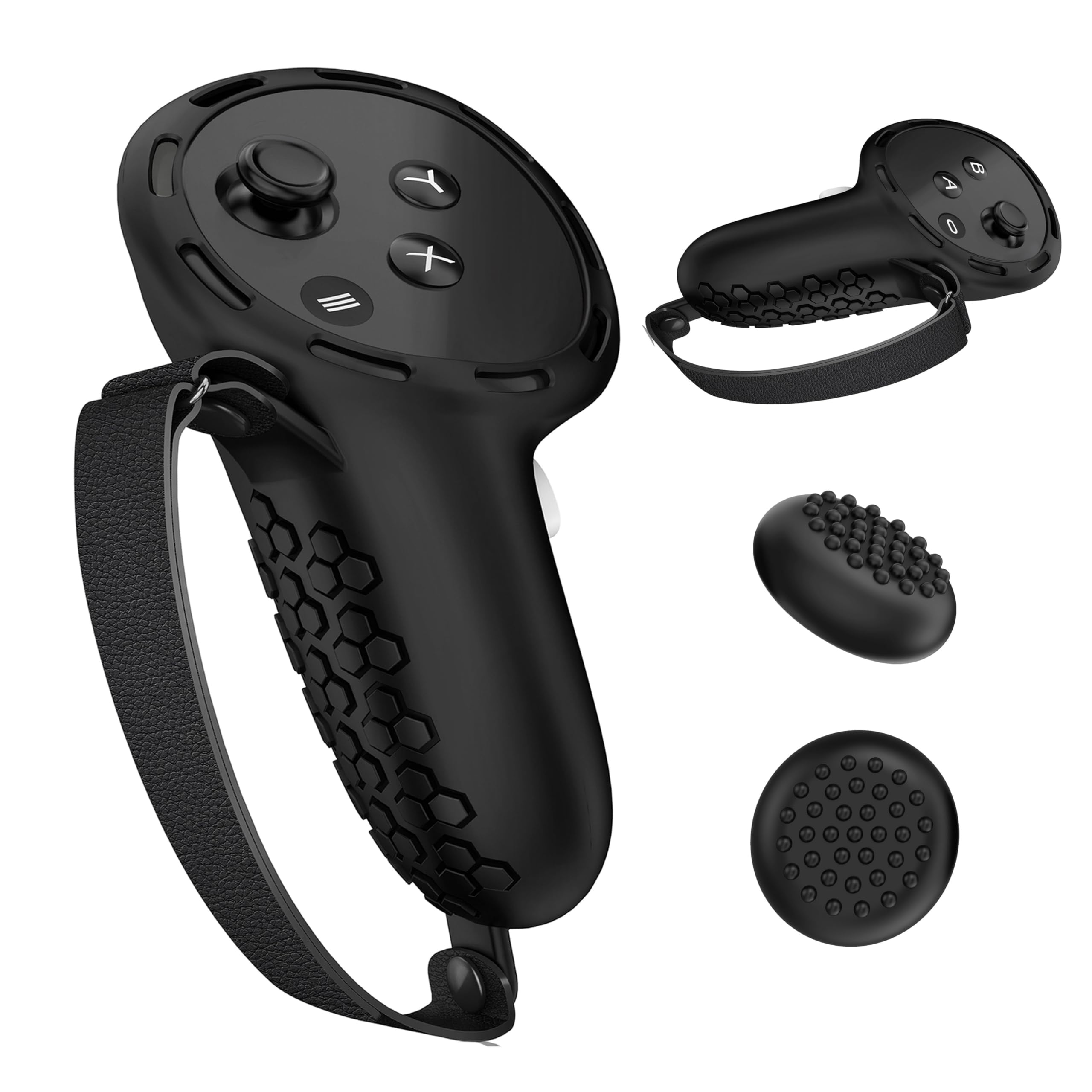 Controller Grips for Meta Quest 3 and Quest 3S, Silicone Grips Cover Protective Sleeve with Controller Hand Straps and 2pcs Joystick Cover for Oculus Quest 3 3S Accessories - Black