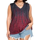 Plus Size Tanks Women Summer Top V Neck Sleeveless Top Loose Fit Tee Workout Shirts