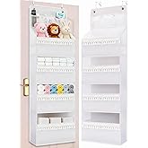 Wakaye Over the Door Organizer - Boho Nursery Hanging Organizer with Tassels -Oxford Behind Door Storage for Bedroom, Bathroom, Closet, Dorm, Pantry, Diapers, 4 Shelves, White