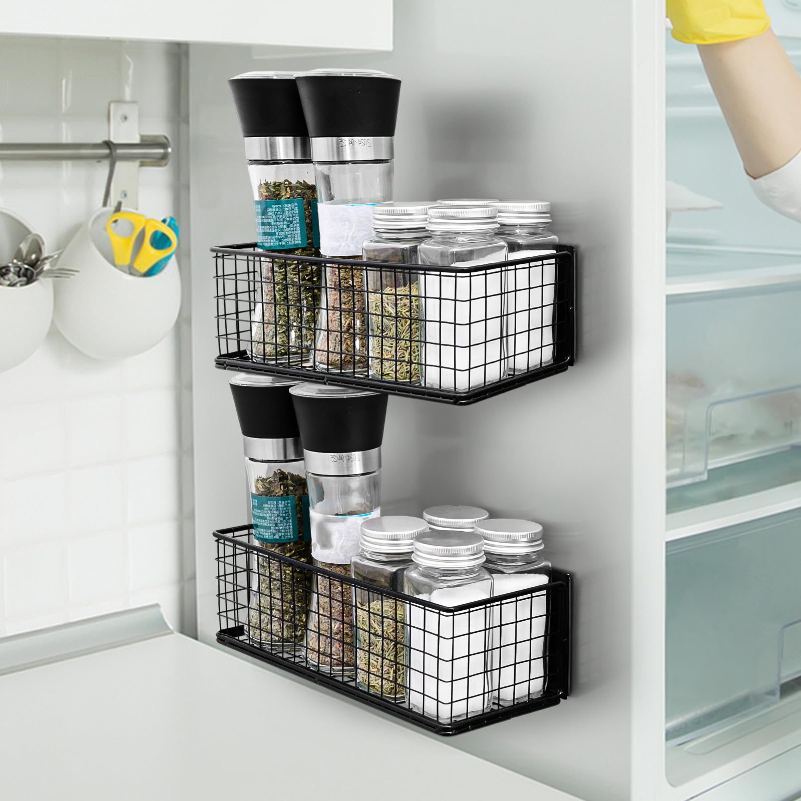 Photo 1 of ONESIXEC 2 Pack Magnetic Basket Organizer Magnetic Baskets for Refrigerator Magnetic Storage Bin Baskets Magnetic Shelf Baskets for Home Kitchen Fridge Pantry Office Holds