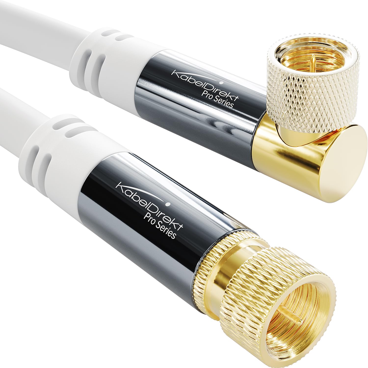 KabelDirekt – SAT Cable – Coaxial, Internet & Satellite TV/Aerial Cable, F-Connector – Designed in Germany – 90° angled/straight – 7.5m (Radio, DVB-T2/DVB-C/DVB-S2 – white)