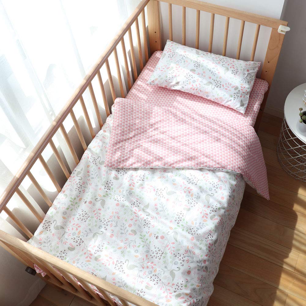 Photo 1 of Emenpy 100% Cotton Crib Bedding Set for Baby Boys Girls,3 Pcs Baby Bed Linen Include Duvet Cover,Fitted Sheet,Pillowcase,Nursery Decoration,No Filler(Pink)
