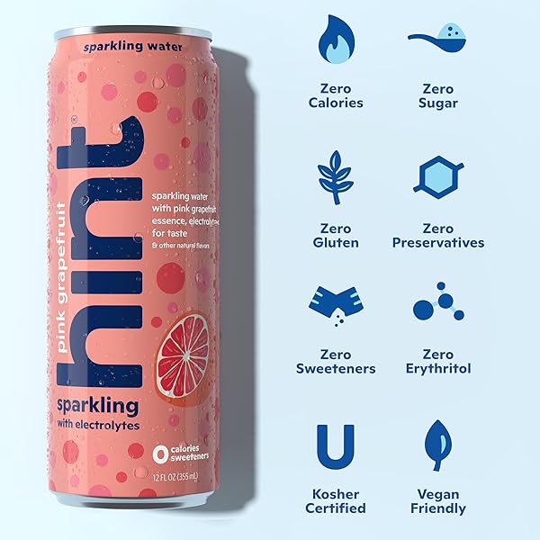 HINT SPARKLING WATER, PINK GRAPEFRUIT – CARBONATED FRUIT-INFUSED WATER WITH ELECTROLYTES, ZERO CALORIES, AND SUGAR FREE – 12 FL OZ CANS (PACK OF 12)