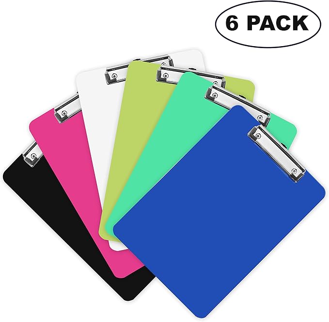 Plastic Clipboards (6 Pack) H31.5cm (12.40") x W22.5cm (8.85") A4 Coloured Clipboards with