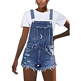 luvamia Women's Ripped Short Overalls Adjustable Denim Bib Overall Shorts Romper