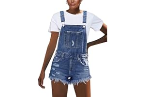 luvamia Women's Ripped Short Overalls Adjustable Denim Bib Overall Shorts Romper