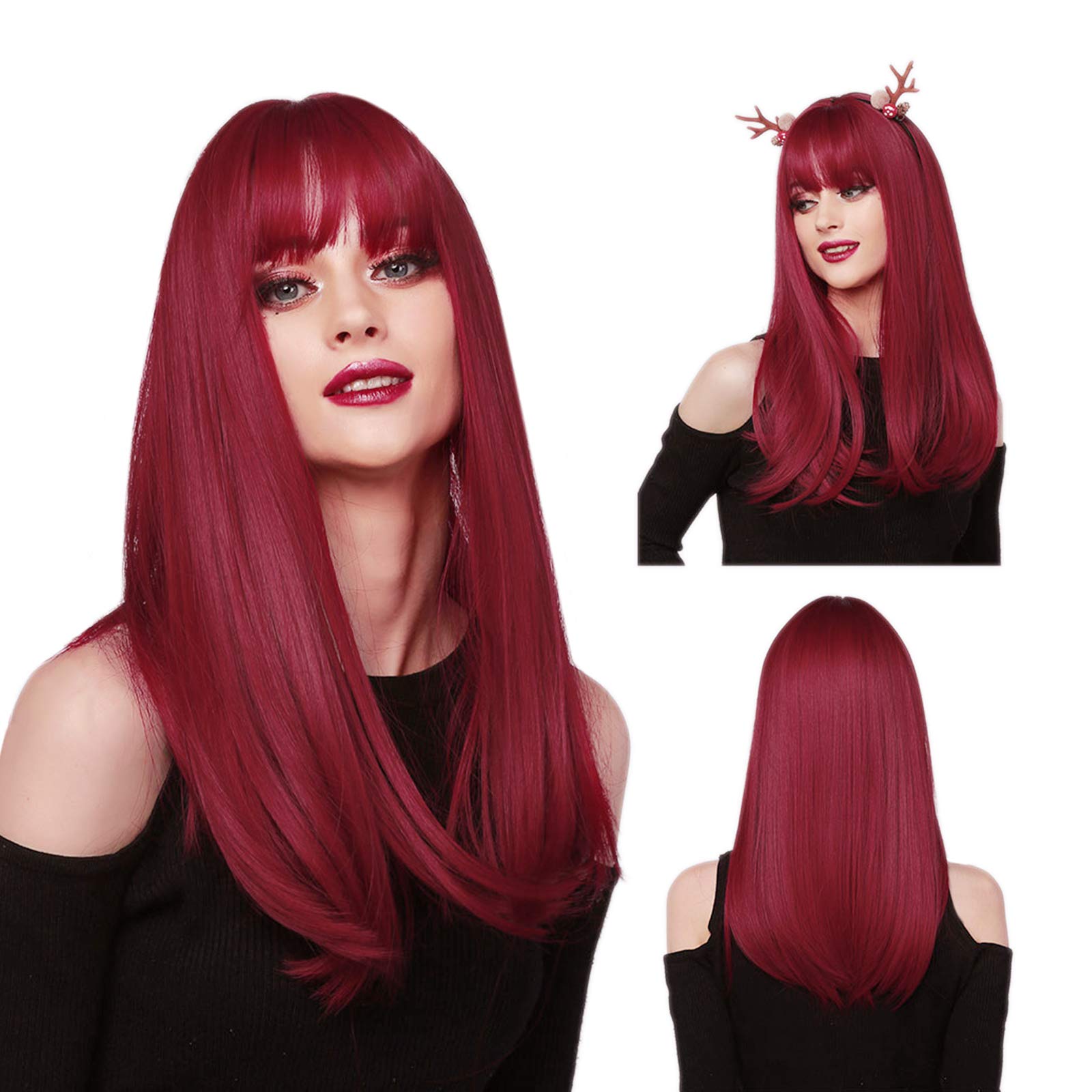 Short Wigs Straight 20Inch Heat Resistant Fiber Hair For Women Hair Natural Daily Party (Red)