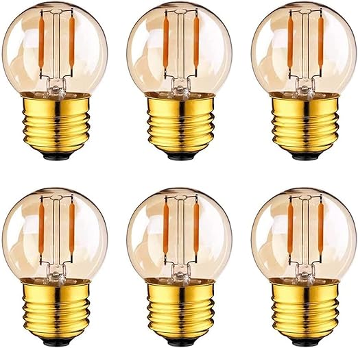 6 pack E27 LED Filament Mini Globe Light Bulb, Ultra Warm White 2200K