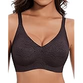 MOEOZLLO Womens Seamless Bras No Underwire Push Up V Neck Wireless Bralettes with Soft Support Full Coverage Floral Bra