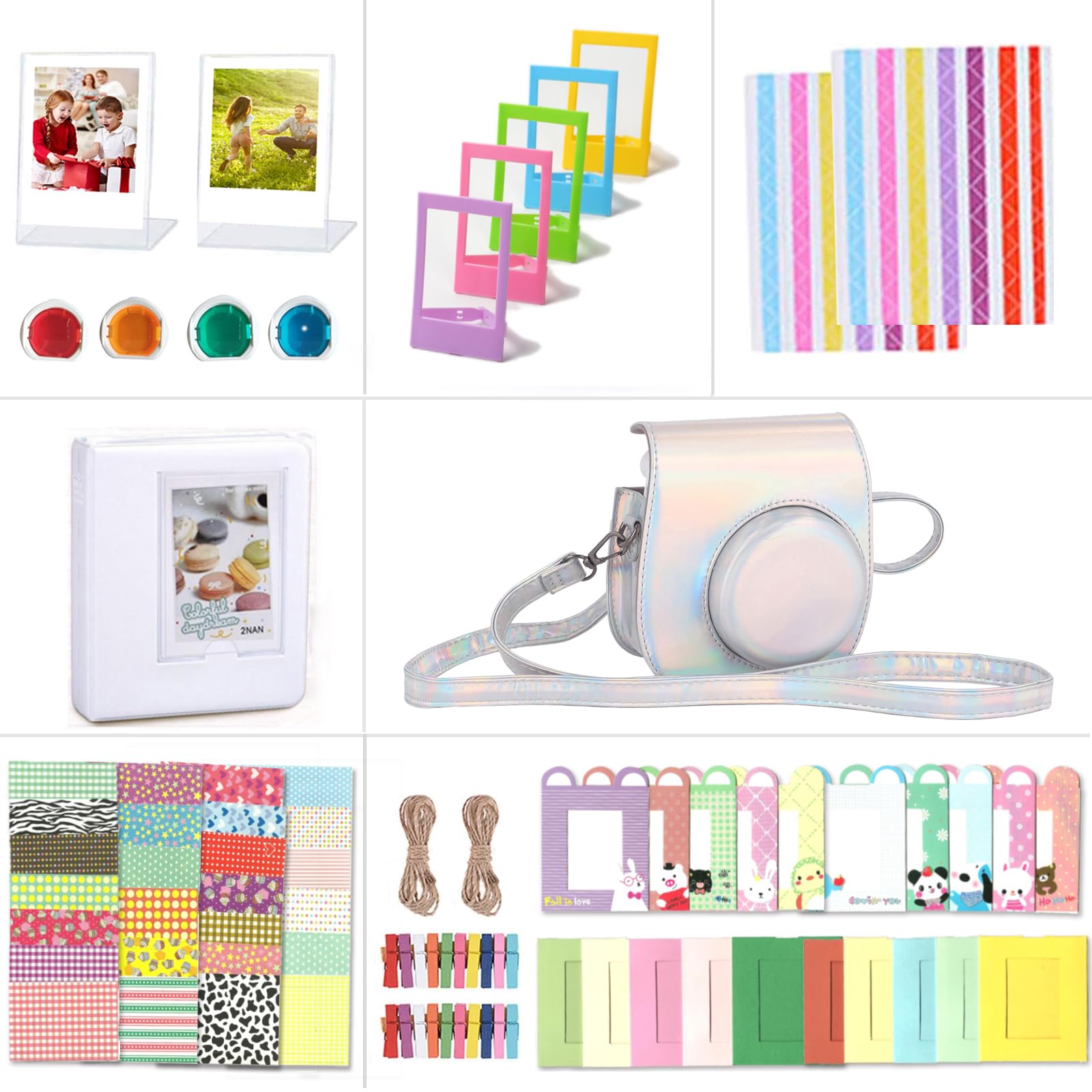 Riosin Instant 12 Accessories Compatible with Fujifilm Instax Mini 12 Camera - Bag, Album, Filter, Wall Hanging Frame, Film Frame, Sticker (Magic Silver)