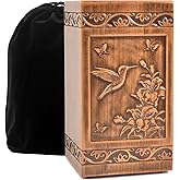 engmvwod Handmade Wooden Engraved Urn for Human Ashes 250lbs Adult Male Female Satin Bag Hummingbird Cremation urns Box