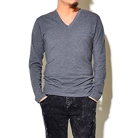 TREASURE BOX 深めのＶカットがポイント 長袖 Vネック 無地 Tシャツ カットソー