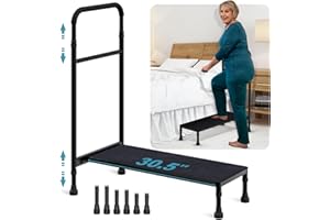 Gyykzz Bed Step Stool with Handle for Elderly Adults, 30.5" Long Bedside Step Stools for High Beds with Adjustable Height Handrails, Medical Heavy Duty Stepping Stool for Bedside, Step, SUV, Bathtub