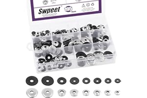Swpeet 195Pcs 8 Sizes #8#10#12#14 Stainless Steel Neoprene EPDM Bonded Sealing Washers Gasket Assortment Kit, Rubber Bonded S
