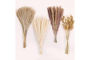 AGIRL Dried Pampas Grass, 110 PCS Pampas Grass Fall Decor Dried Flowers Bouquet for Wedding Boho Flowers Home Table Decor, Rustic Farmhouse Party White & Natural Reed Grass, Bunny Tails Grass