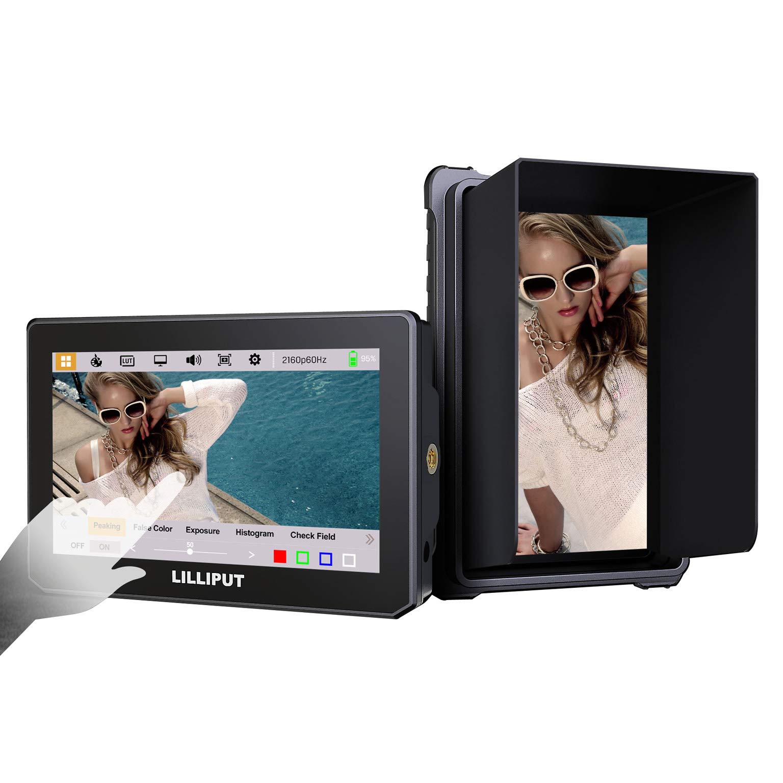 Lilliput 5 inch T5 Touch 1920x1080 4K HDMI 2.0 60P On Camera Field Monitor HDR 3D-LUT Compatible with A7S III BMPCC 4K/6K R5 R6 GH5S Camera ((No battery, No power supply ）